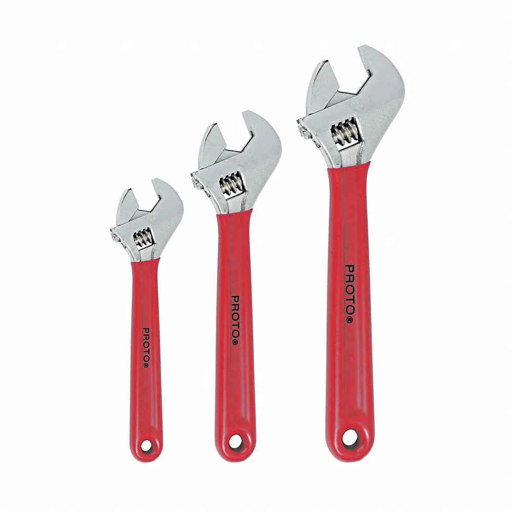 Adjustable Wrench Set, 1 1/2 Inch Jaw Capacity, Cushion Grip, Steel, Satin Chrome