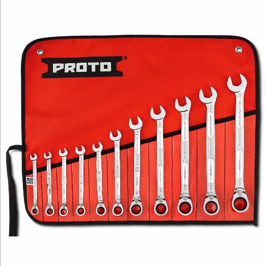 Combination Wrench Set, 11 Tools, Standard, Reversing, Full Polish Chrome, Alloy Steel