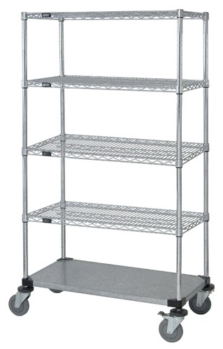 Mobile Cart, 4 Wire/1 Solid Shelf, 18 x 36 x 80 Inch Size