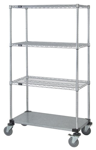 Mobile Cart, 3 Wire/1 Solid Shelf, 18 x 48 x 80 Inch Size