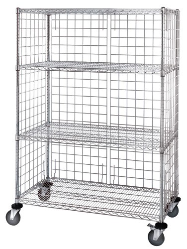 4 Shelves Cart With Enclosure Panel, 3 Sided, 24 x 36 x 69 Inch Unit With Panels