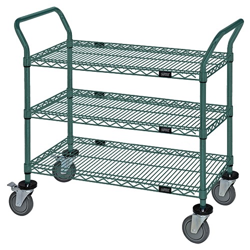 Wire Utility Cart, 3 Wire Shelf, 18 x 48 x 37-1/2 Inch Size, Green Epoxy