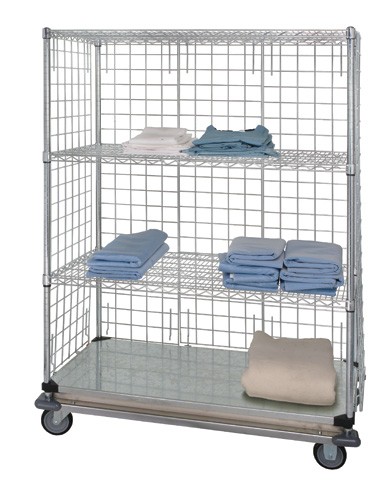 Mobile Cart, Dolly Base, 4 Shelves, Enclosed Panel, 24 x 48 x 81 Inch Size