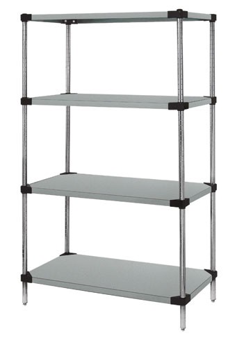 Solid Shelving, Starter Unit, 4 Shelves, 14 x 48 x 54 Inch Size, Stainless Steel