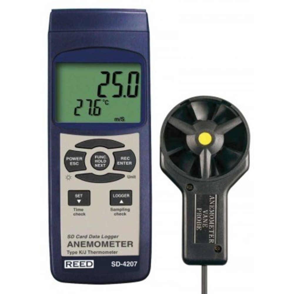 Vane Thermo-Anemometer, Datalogger, Built-In Thermometer, NIST Certified