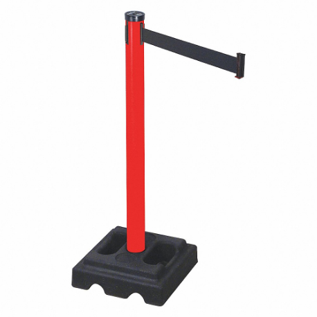 Barrier Post With Belt, PVC, Red, 40 Inch Height, 2 1/2 Inch Dia.