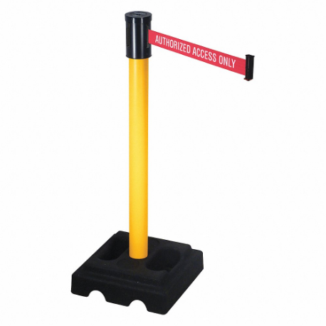 Barrier Post With Belt, PVC, Yellow, 40 Inch Height, 2 1/2 Inch Dia.