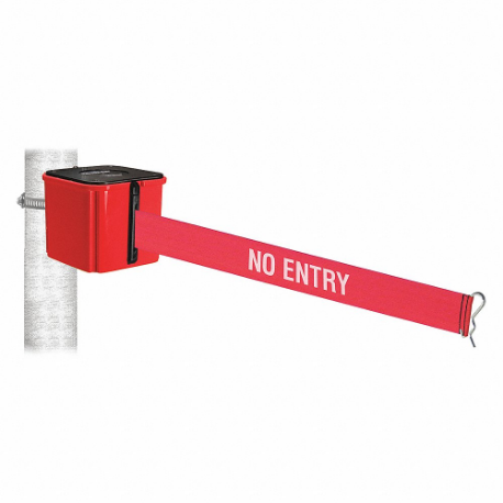 Retractable Belt Barrier, Red With White Text, No Entry, Red, 25 ft Belt Length