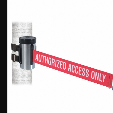 Retractable Belt Barrier, Red With White Text, Authorized Access Only, 10 ft Belt Length
