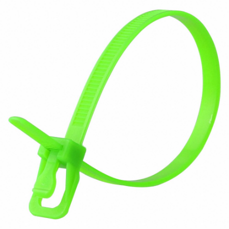 Releasable Cable Tie, 16 Inch Length, Fluorescent Green, Max. 119 mm Bundle Dia, 20 PK