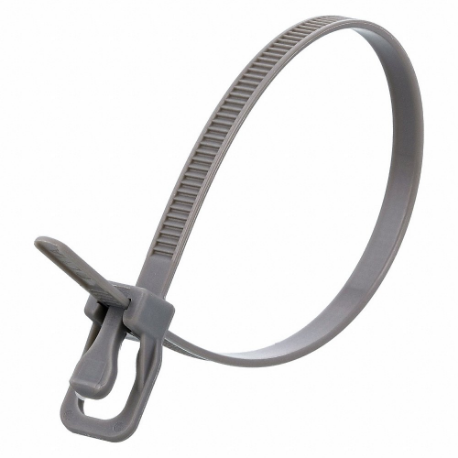 Releasable Cable Tie, 8 Inch Length, Gray, Max. 55 mm Bundle Dia, 50 Lb Tensile Strength