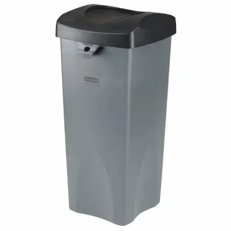 Trash Can, Square, Swing Top, 35 gal Capacity, 34 Inch Height, Gray