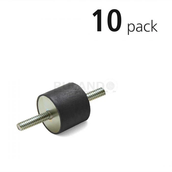 Vibration Isolation Mount, 15mm O.D., M4 Threaded Studs, 10mm Stud Length, Pack Of 10