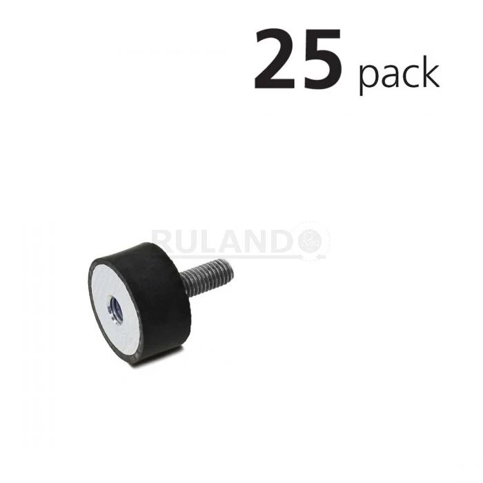 Vibration Isolation Mount, 15mm O.D., M4 Threaded Stud, M4 Tapped Hole, Pack Of 25