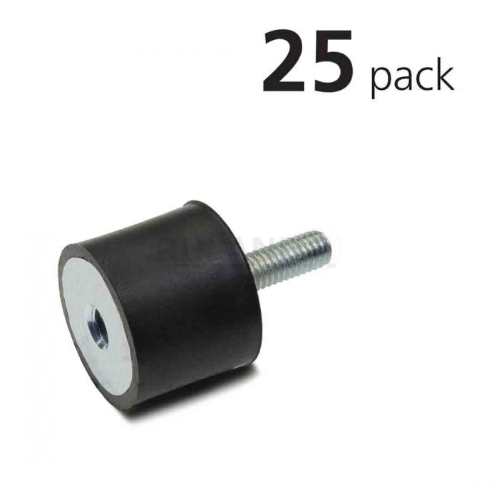 Vibration Isolation Mount, 20mm O.D., M6 Threaded Stud, M6 Tapped Hole, Pack Of 25
