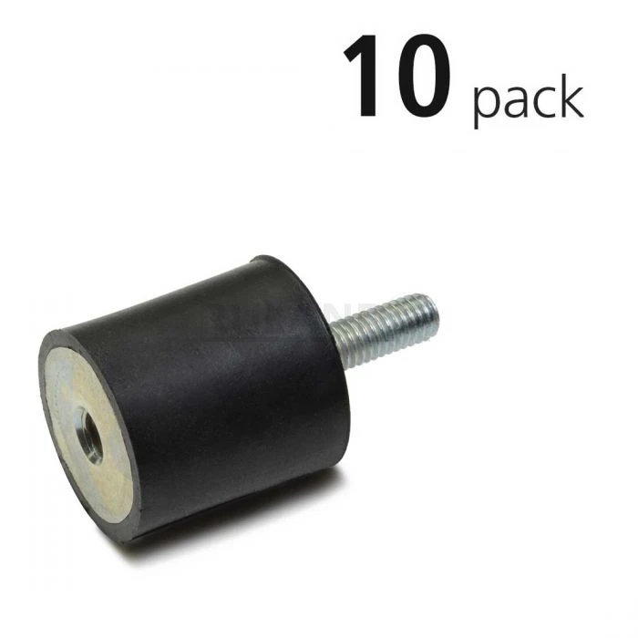 Vibration Isolation Mount, 20mm O.D., M6 Threaded Stud, M6 Tapped Hole, Pack Of 10