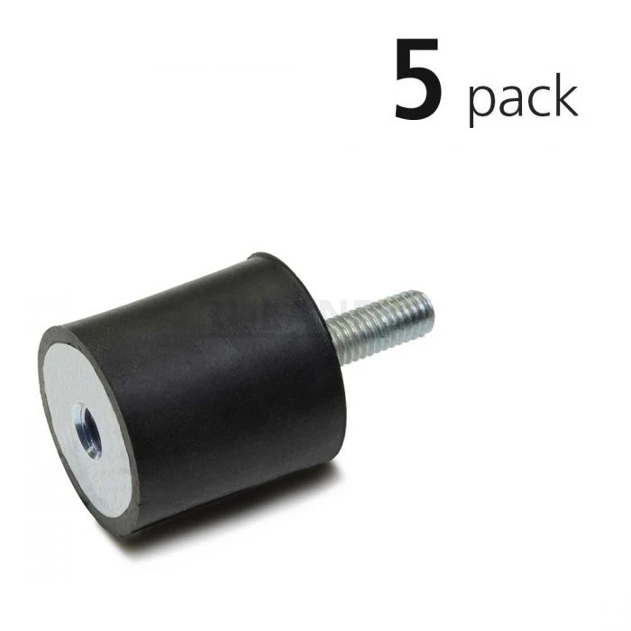 Vibration Isolation Mount, 25mm O.D., M6 Threaded Stud, M6 Tapped Hole, Pack Of 5