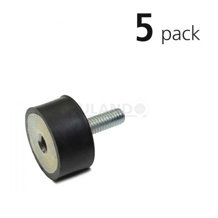 Vibration Isolation Mount, 25mm O.D., M6 Threaded Stud, M6 Tapped Hole, Pack Of 5