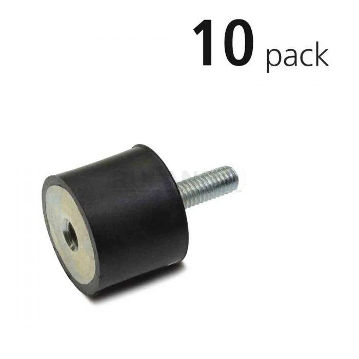 Vibration Isolation Mount, 30mm O.D., M8 Threaded Stud, M8 Tapped Hole, Pack Of 10