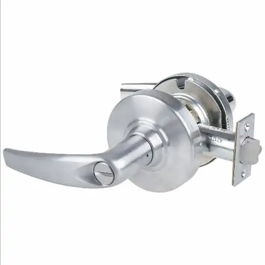 Door Lever Lockset, Grade 2, Curved Lever, Satin Chrome