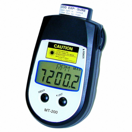 Tachometer, NIST, Contact 6 to 25000, Noncontact 6 to 99, 999, 0 to 6560 fpm, LCD