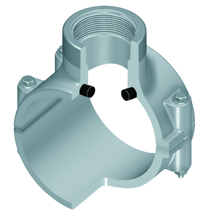 Special Reinforced Clamp-On Saddle, EPDM, Zinc, 8 x 4 Inch Size, CPVC