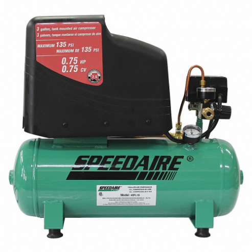 Portable Air Compressor, Oil Free, 3 Gal, Hot Dog, 0.75 Hp, 2.6 Cfm, 120V AC