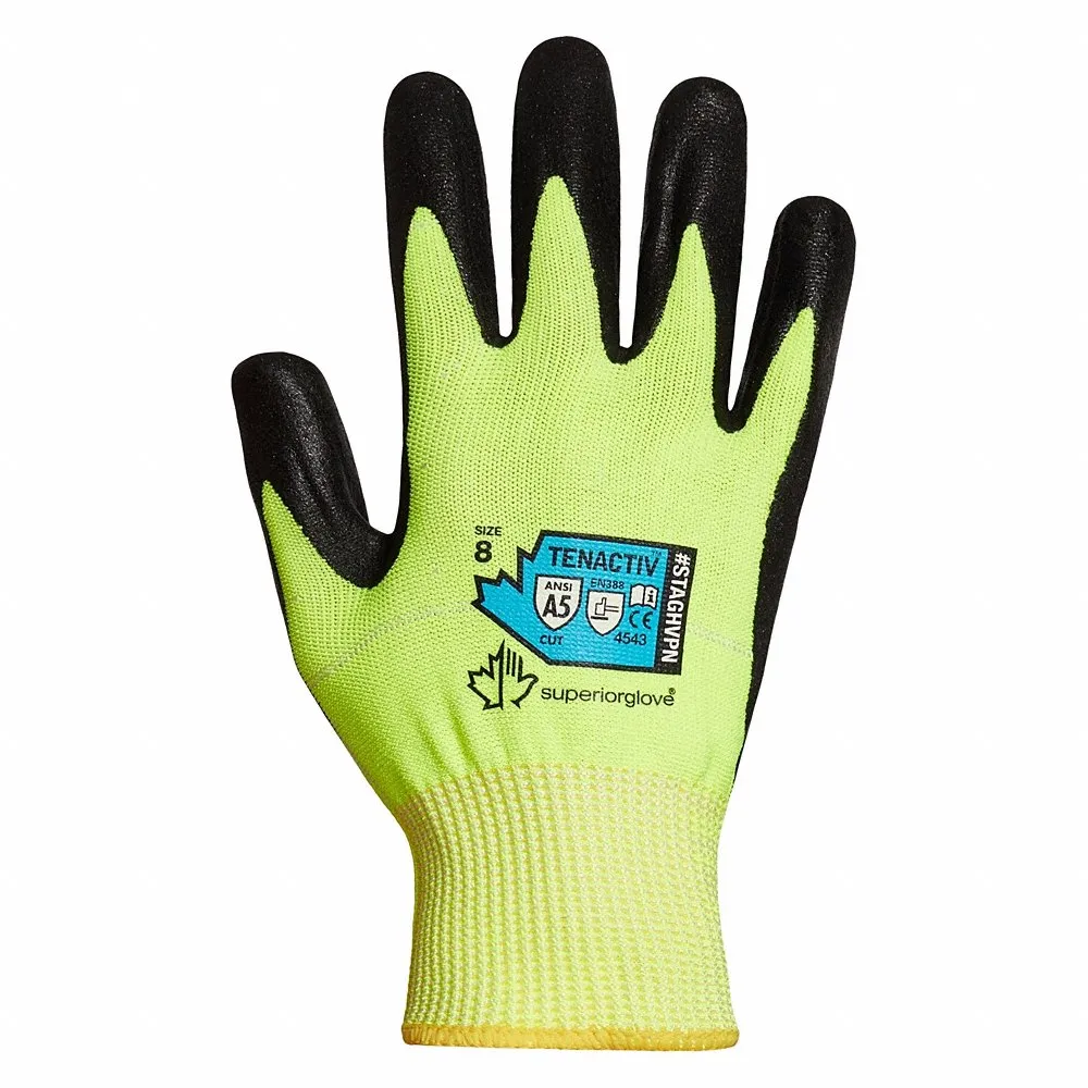 SUPERIOR GLOVE STAGHVPN-8 Knit Gloves, ANSI Cut Level A5, Palm, Dipped, Microporous Nitrile, PR | CU4WNQ 325HR1