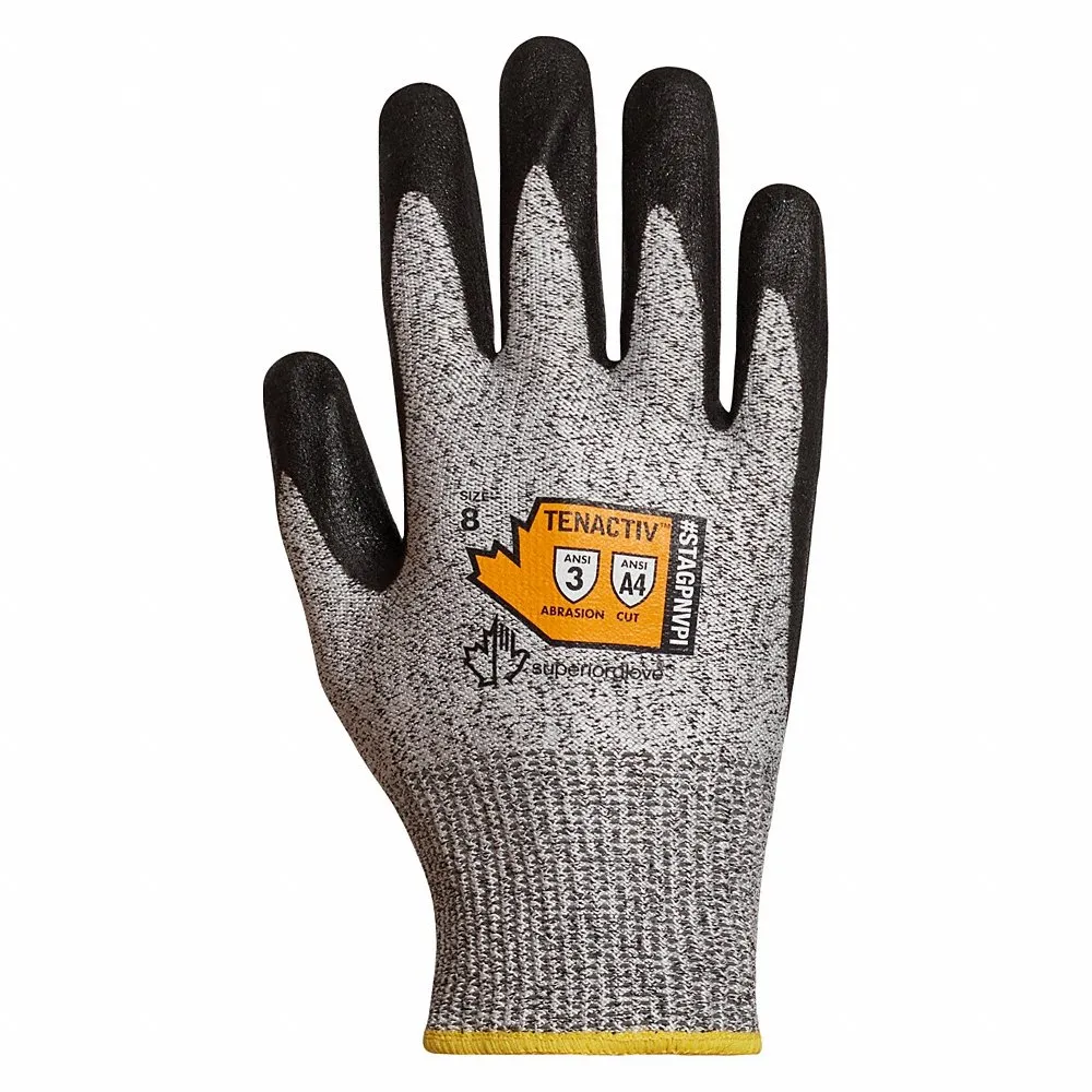 SUPERIOR GLOVE STAGPNVPI9 Knit Gloves, Size L, Knit Glove, ANSI Abrasion Level 3, Gray, Knit Cuff, Foam, 1 Pair | CU4WNE 55NC68