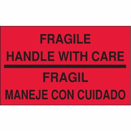 Instructional Handling Label, Fragile/Handle With Care/Fragil Manege Con Cuidado, Red