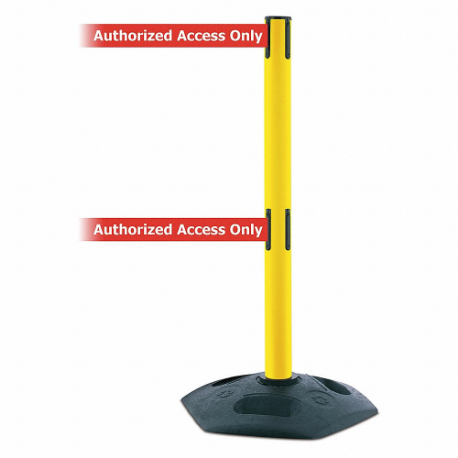 Barrier Post With Belt, PVC, Yellow, 38 Inch Post Height, 2 1/2 Inch Post Dia, Hexagonal