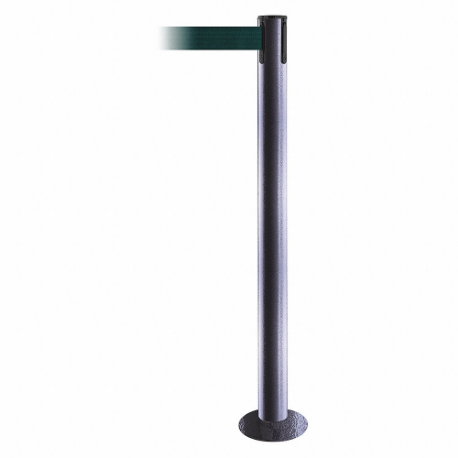 Fixed Barrier Post With Belt, Steel Hammer Tone, 36 1/2 Inch Post Height, Flange, Green