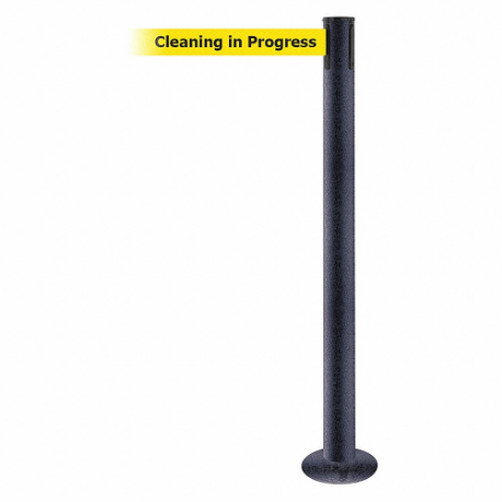 Fixed Barrier Post With Belt, Steel, Black Wrinkle, 36 1/2 Inch Post Height, Flange