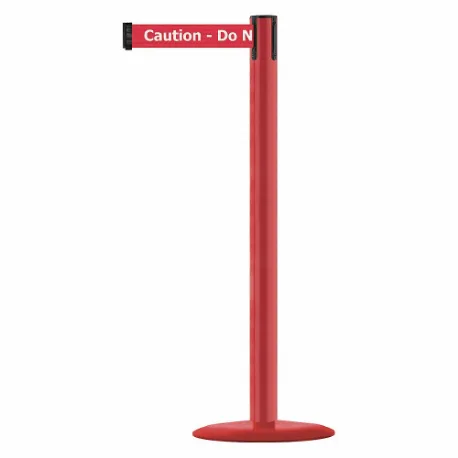 Barrier Post With Belt, Stainless Steel, Red, 38 Inch Height, 2 1/2 Inch Dia.