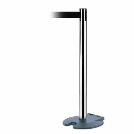 Barrier Post With Belt, Steel, Polished Chrome, 38 Inch Post Height, 2 1/2 Inch Post Dia
