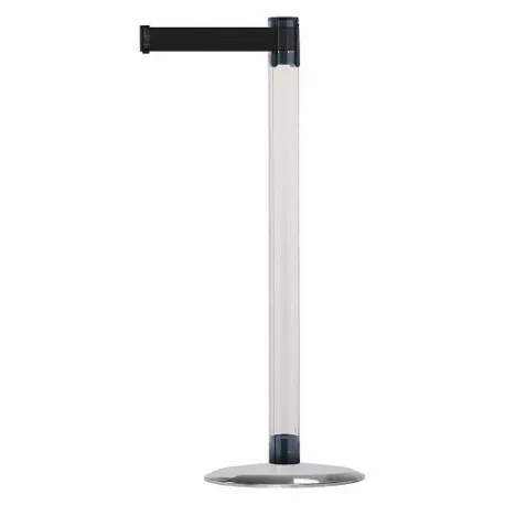 Barrier Post With Belt, Polycarbonate, Clear, 38 Inch Height, 2 1/2 Inch Dia.