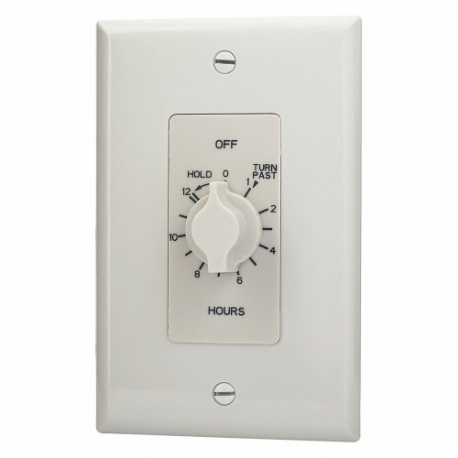 Spring-Wound Timer, 0 To 12 Hr, White, Hold Feature, 20 A Max. Amps, 125Vac, 1 Gangs