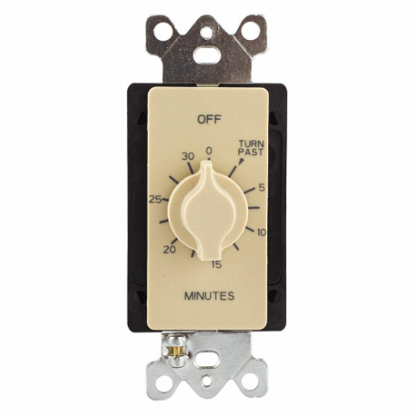 Spring-Wound Timer, 0 To 30 Min, Ivory, 20 A Max. Amps, 125Vac, 1 Gangs