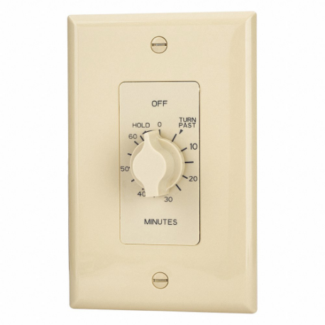 Spring-Wound Timer, 0 To 60 Min, Ivory, Hold Feature, 20 A Max. Amps, 125Vac, 1 Gangs