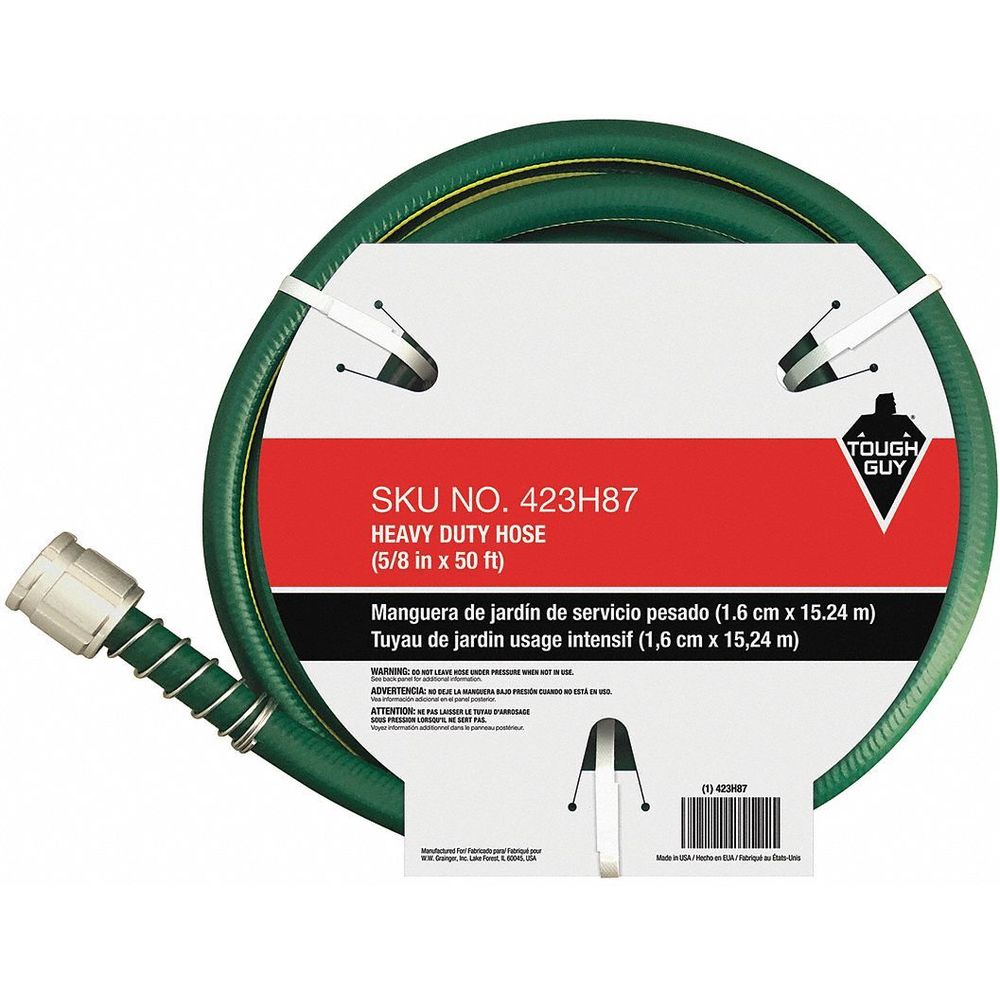 50 ft. x 5/8 Inch Dia. Heavy Duty Water Hose, PVC, 500 Psi, Green