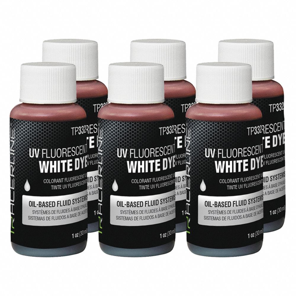 Fluorescent Leak Detection Dye, 1 oz., Multi Colored Dye, Oil Based System, Glows White