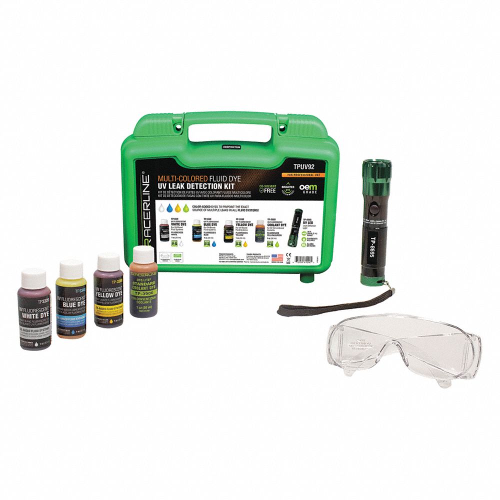 UV Leak Detection Kit, Flashlight, Dyes, Small Green Case