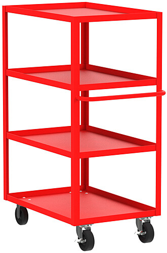 4 Shelf Utility Cart with Lip, 24 x 36 Inch Shelf, Red, 24 x 41 x 56 Inch Size