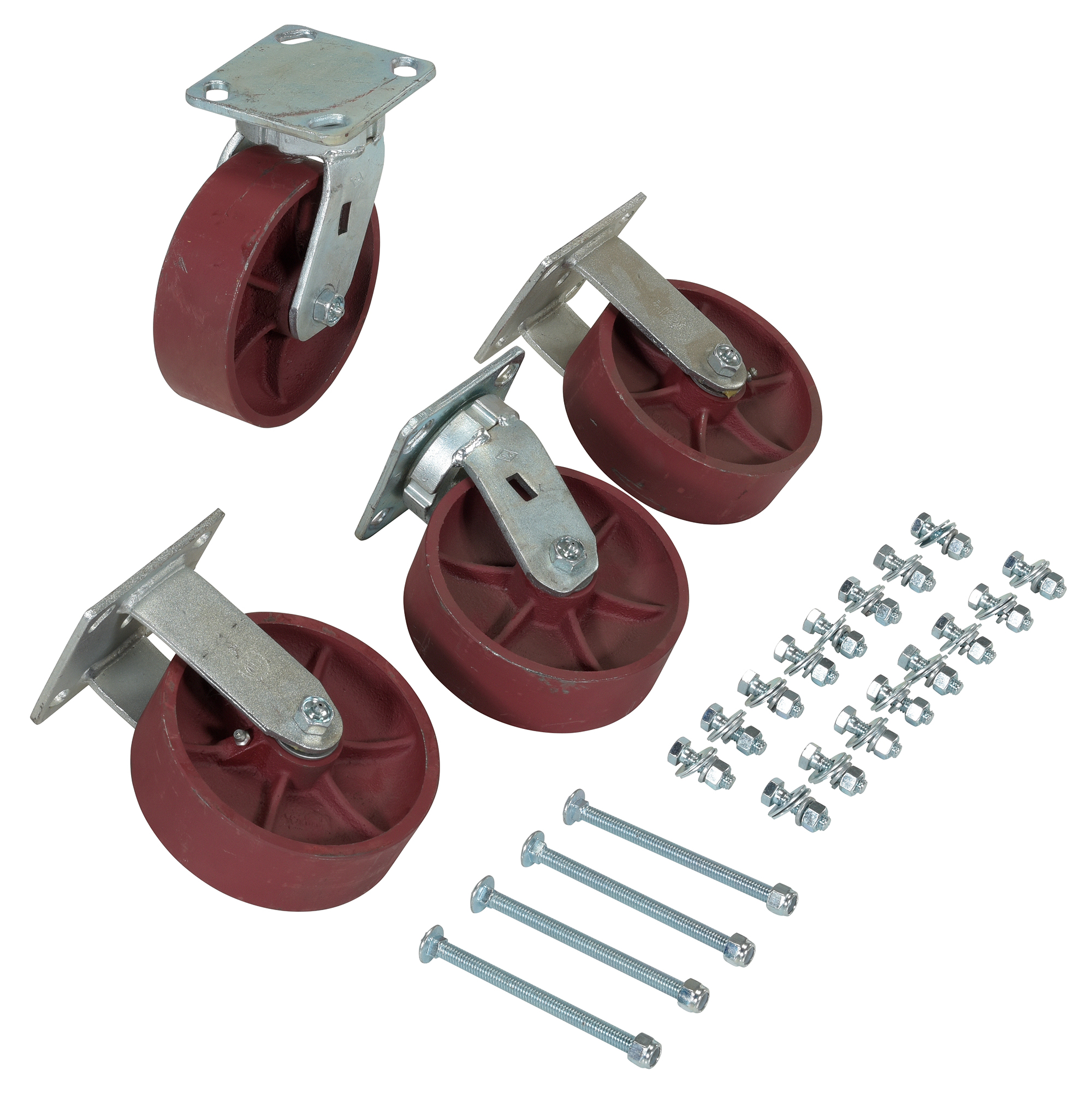 Ductile Steel Caster Kit, 6 x 2 Inch Size, 8000 Lb. Capacity