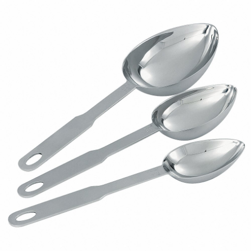 Three-Piece Measuring Scoop Set, 1/8, 1/4 And 1/2 cup, Stainless Steel, Gray
