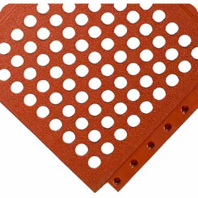 Mat, Interlocking Drainage Mat Tile, 3 ft x 3 ft, 24/Seven, Pebble, Red, Nitrile Rubber