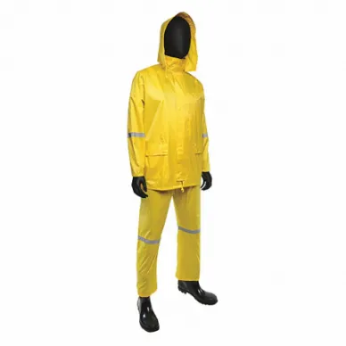 Rainsuit, 2 Piece Rain Suit With Jacket/Bib Overall, Yellow, Xl, Attached Hood