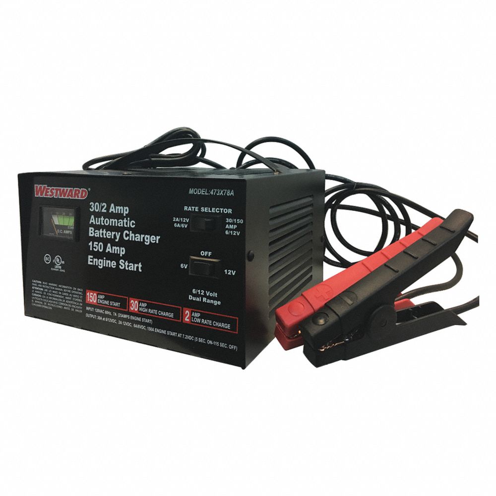 Automatic Battery Charger, 115 VAC, 7A, 6 Ft. Cable Length, Steel