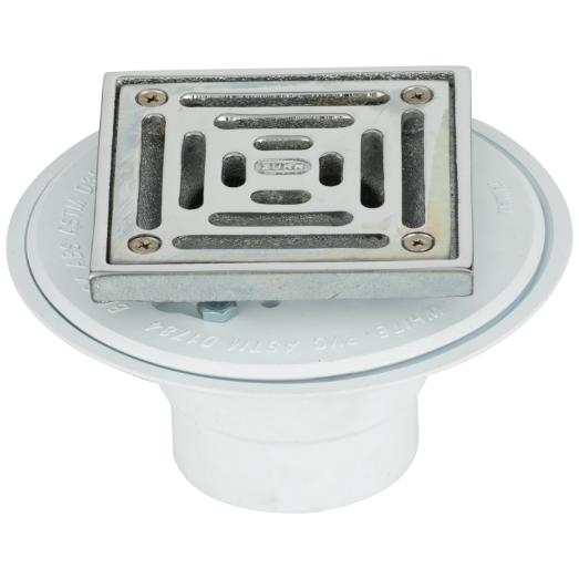 PVC Shower Drain With 4 3/16 -Inch Square Adjustable Chrome-Plated Bronze Head Top